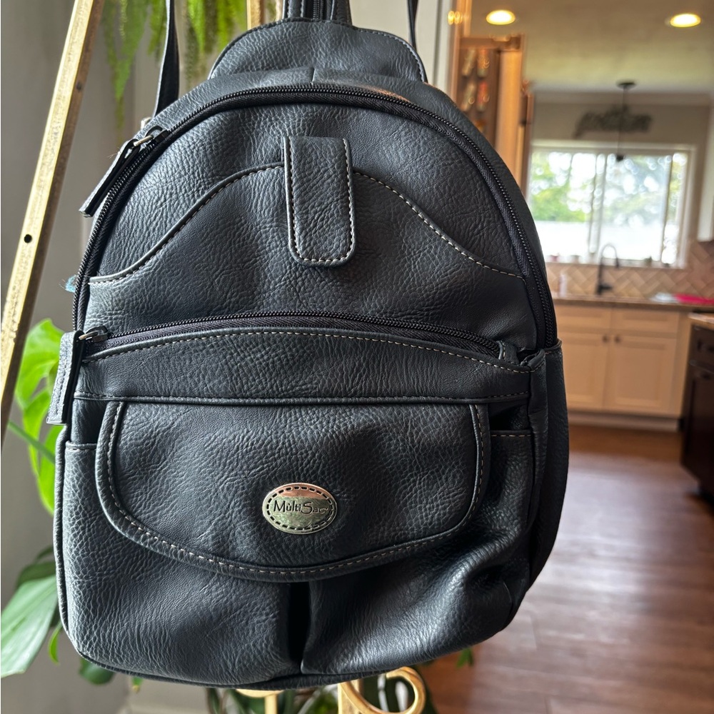 Multi Sac Black Leather Mini Backpack
